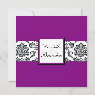 Convite De Casamento De Monograma De Damasco Roxo