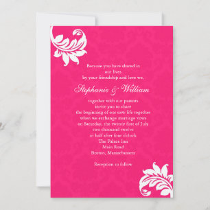 Convite De Casamento De Monograma De Damask Rosa Q