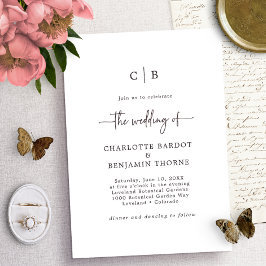 Convite de Casamento de Monograma de Script