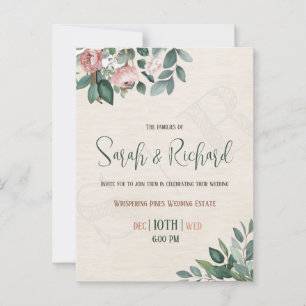 Convite De Casamento De Monograma Floral De Blush