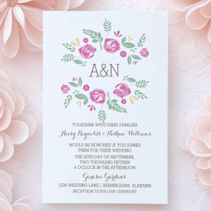Convite de casamento de Monograma Floral Pink Coun