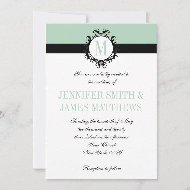 Convite de Casamento de Monograma Verde da Casa 2 (Verso)