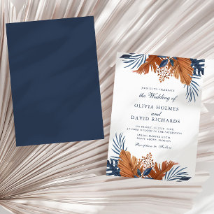 Convite De Casamento De Monstera Tropical Azul-Mei