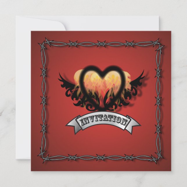 Convite de Casamento de Motoqueiro Flames Heart Ro (Frente)