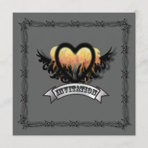 Convite de Casamento de Motoqueiro Flames Heart Ro