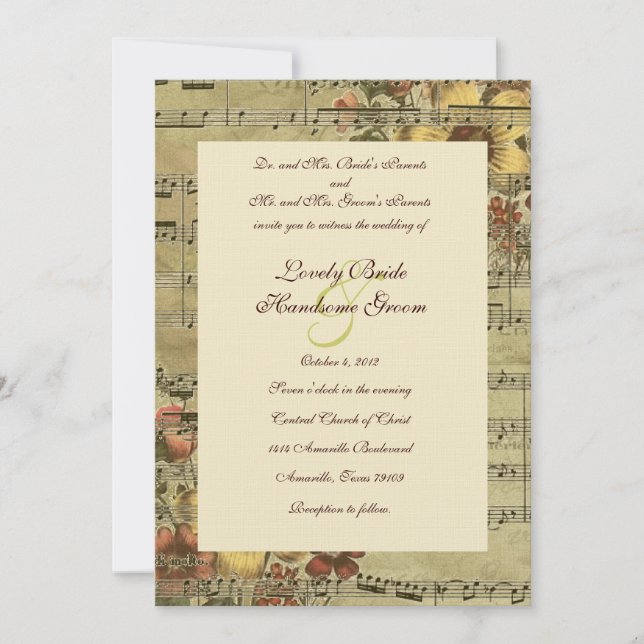 Convite De Casamento De Música Floral De Outono (Frente)