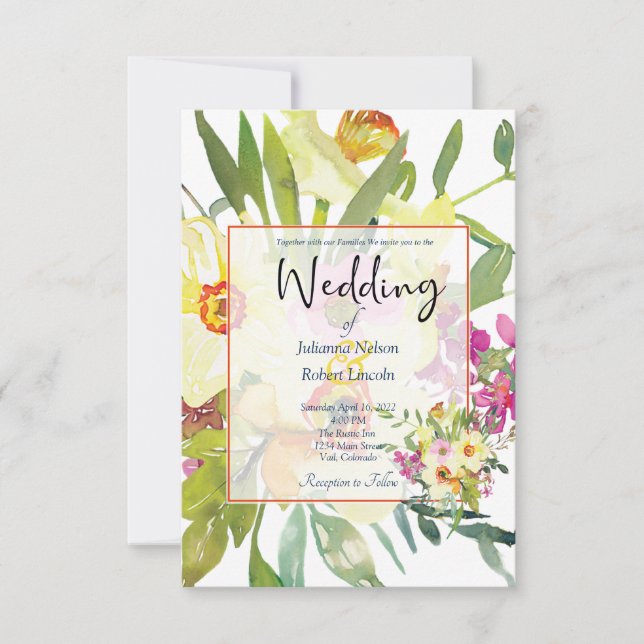 Convite de casamento de narcisos elegantes (Frente)