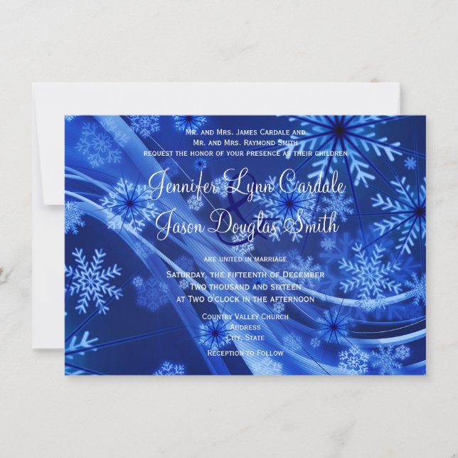 Convite de Casamento de Natal Blue Snowflake (Frente)