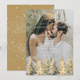 Convite de Casamento de Natal com Brilho Dourado