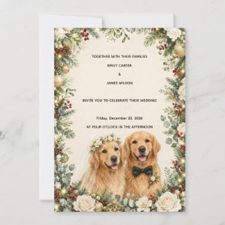 Convite de Casamento de Natal com Golden Retriever