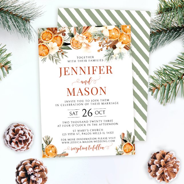 Convite de casamento de Natal com laranjas de inve (Criador carregado)