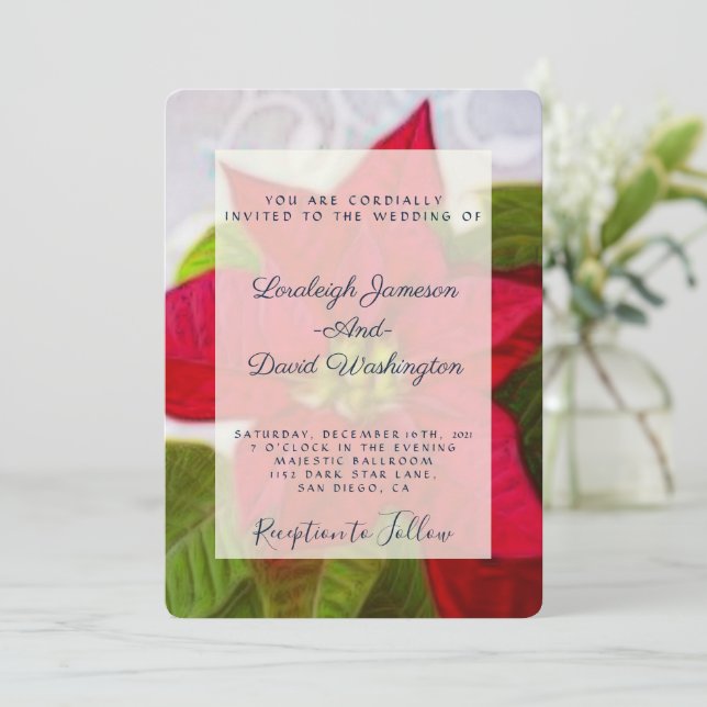 Convite de casamento de Natal com Poinsettia (Em pé/Frente)