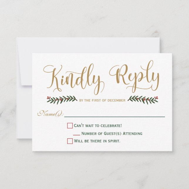 Convite de Casamento de Natal com RSVP para Festa  (Frente)