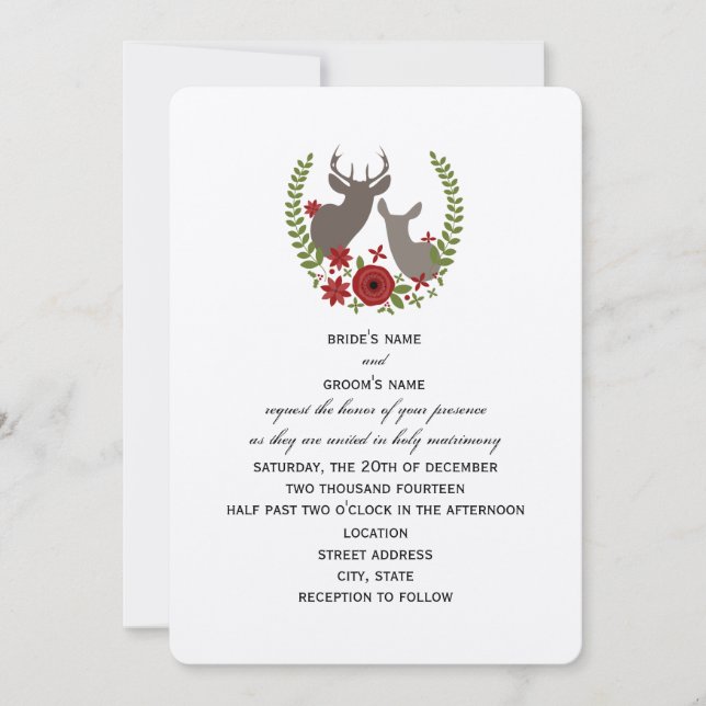 Convite de casamento de Natal Floral Deer (Frente)