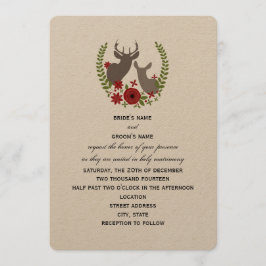 Convite de casamento de Natal Floral Deer