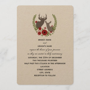 Convite de casamento de Natal Floral Deer