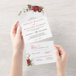 Convite de Casamento de Natal Floral Vermelho Tudo