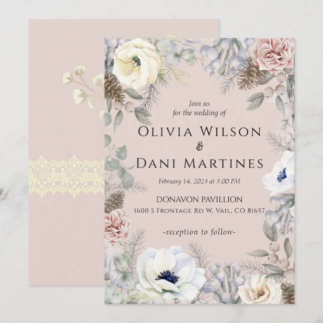Convite De Casamento De Natureza Floral Branca, Ro (Frente/Verso)