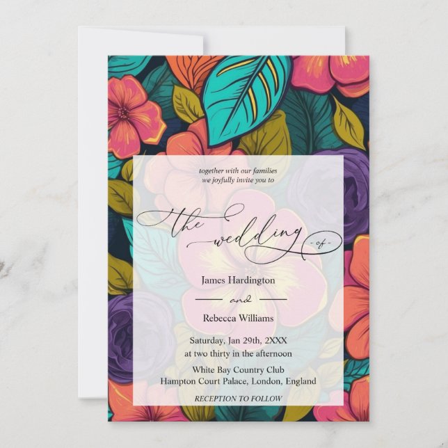 Convite de casamento de Neon Florals (Frente)