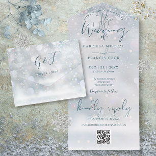 Convite de casamento de neve com código QR Winter