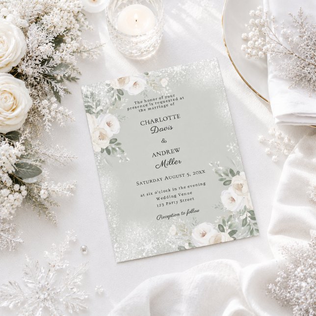 Convite de casamento de neve de inverno com sage f (Criador carregado)