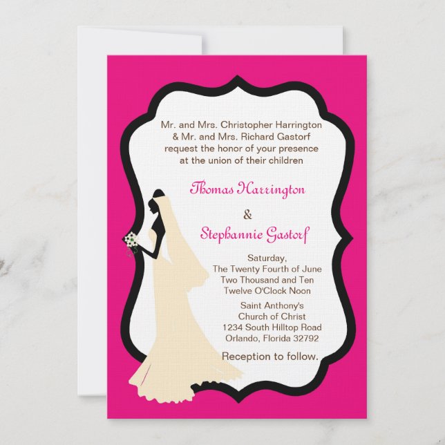 Convite de casamento de noiva rosa quente 5x7 (Frente)