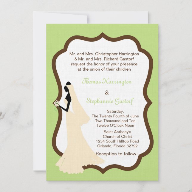 Convite de casamento de noiva verde clara 5x7 (Frente)