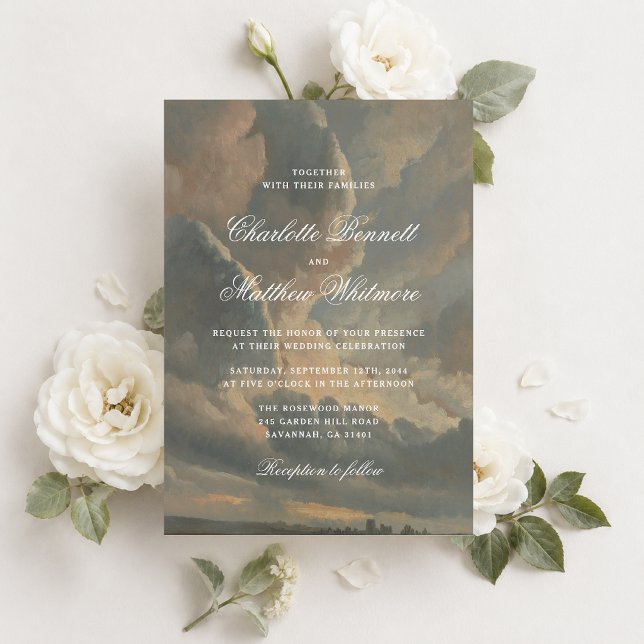 Convite de Casamento de Nuvens Vintage Arte Fina (Criador carregado)