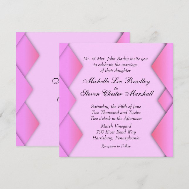 Convite De Casamento De Ondas De Pink Weave (Frente/Verso)