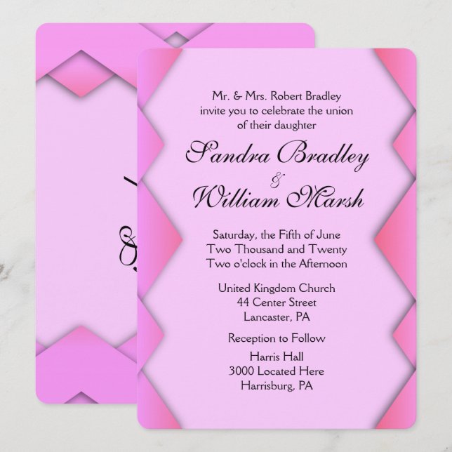Convite De Casamento De Ondas Rosa (Frente/Verso)