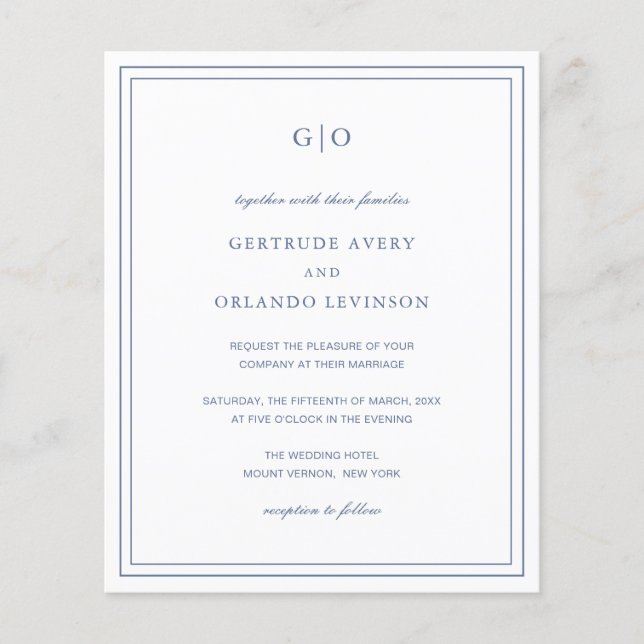 Convite de Casamento de Orçamento Azul Clássico Du (Frente)