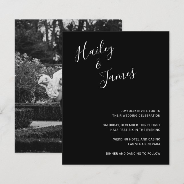 Convite de casamento de Orçamento de Foto Preto El (Frente/Verso)