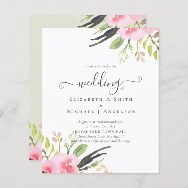 Convite De Casamento De Orçamento De Qualidade De  (Frente/Verso)