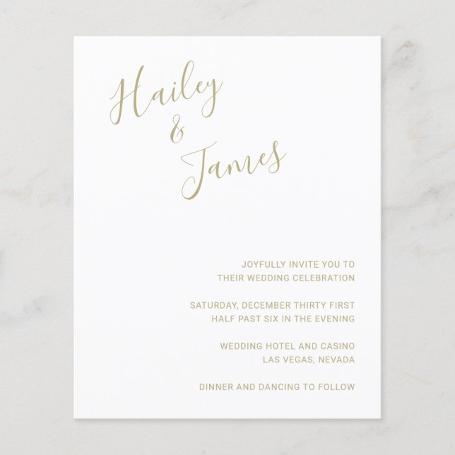 Convite de casamento de Orçamento Moderno Dourado  (Frente)