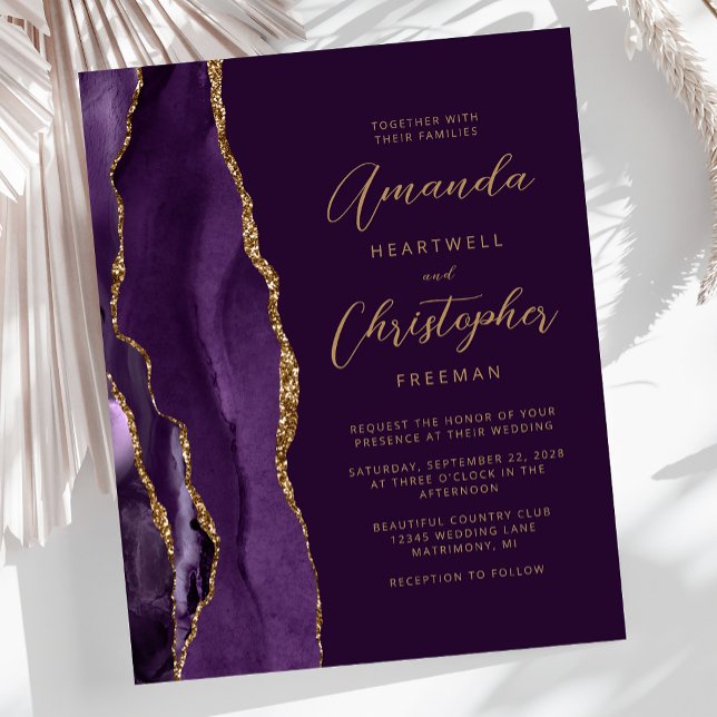 Convite de Casamento de Orçamento Roxo Dourado Ága (Criador carregado)