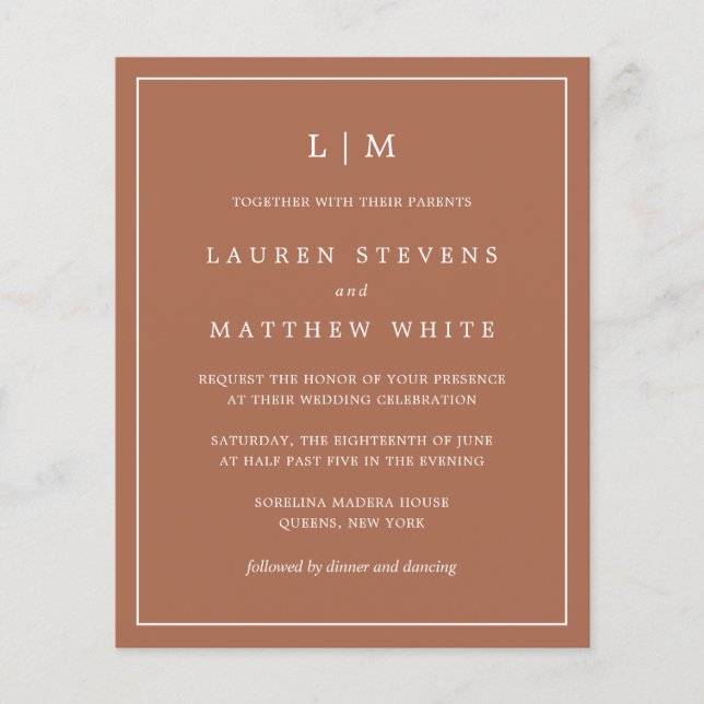 Convite de casamento de Orçamento Simples Terracot (Frente)