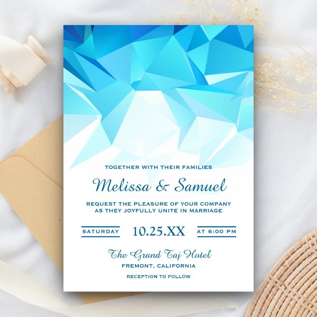 Convite de Casamento de Origami Geométrico Azul Az (Criador carregado)