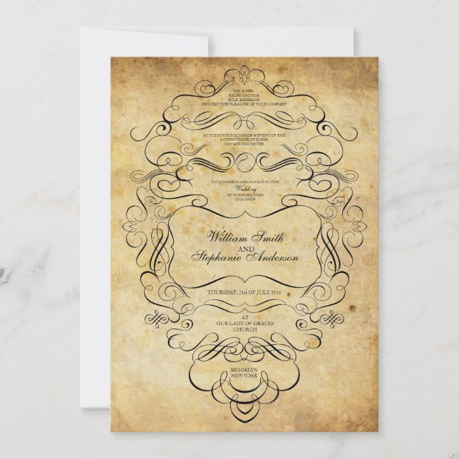 Convite de Casamento de Ornamentado Floral de Vint (Frente)