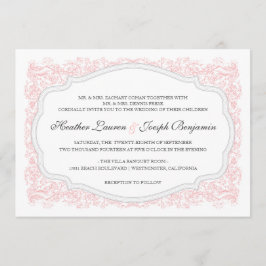 Convite De Casamento De Ornamentado Rosa E Cinza V