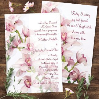 Convite de Casamento de Orquídea de Cymbidium Rosa