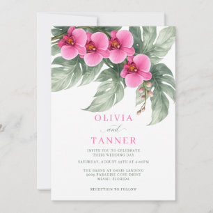 Convite de Casamento de Orquídea Minimalista Rosa 