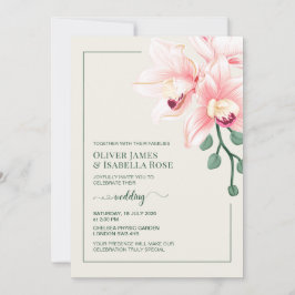 Convite de Casamento de Orquídea Rosa Suave Elegan
