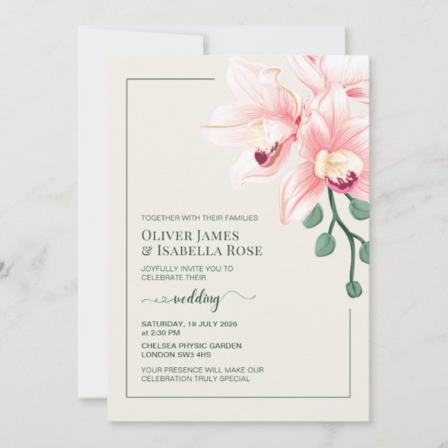Convite de Casamento de Orquídea Rosa Suave Elegan (Frente)