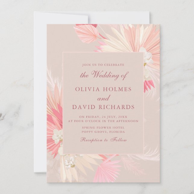 Convite de Casamento de Orquídea Tropical Rosa Emp (Frente)