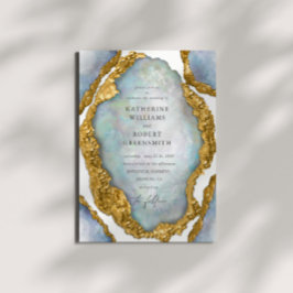 Convite de Casamento de Ouro de Agate Geode Pearl