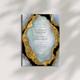 Convite de Casamento de Ouro de Agate Geode Pearl