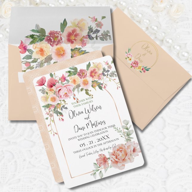 Convite De Casamento De Ouro Floral De primavera P (Criador carregado)