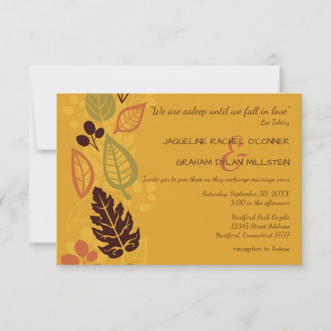 Convite de Casamento de Outono 3x5 "Até Cairmos no (Frente)