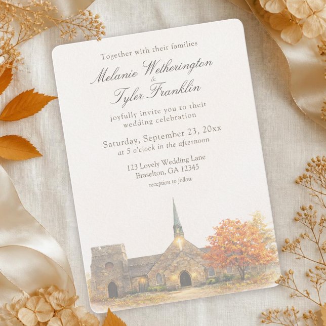 Convite de Casamento de Outono com Capela de Pedra (fall stone chapel collection invitation
)