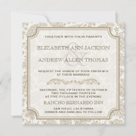 Convite de Casamento de Outono com Folhas de Renda